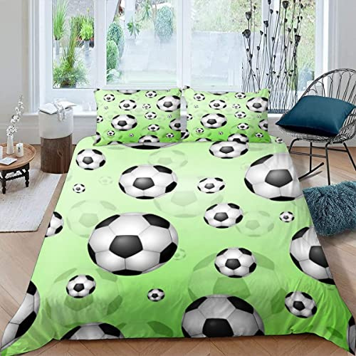 Parure de lit en microfibre douce avec housse de couette et taies d'oreiller Motif ballon de football imprimé 3D Parfait pour adultes, adolescents et amateurs de sport - King size (230 x 220 cm)