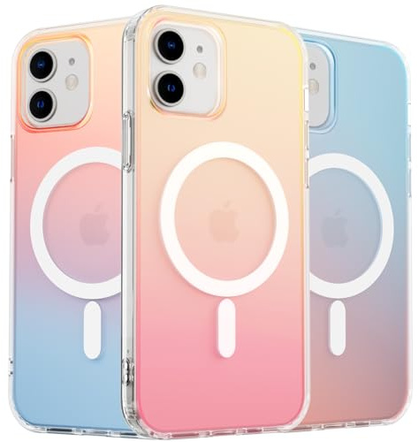 ORNARTO Compatible with iPhone 12,iPhone 12 Pro for MagSafe Case,Shockproof Protective Rainbow Case,Wireless Charging Magnetic Phone Cases Iridescent Cover 6.1 inch-Gold