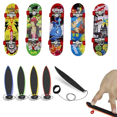 VONJUMA 5 Pcs Finger Skate Et 5 Pcs Mini Planche De Surf Doigt Mini Skateboards Planches À Doigts Stylées Jouet Skateboard Pour Fête Petit Cadeau Finger Skate Mini Skate Pour Enfants