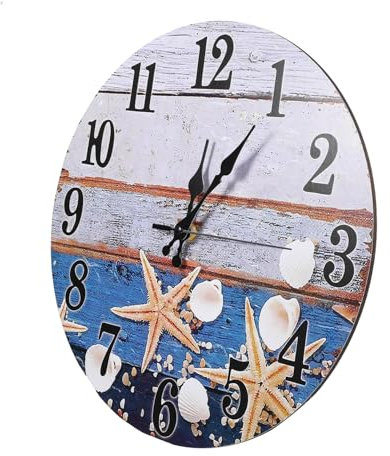 MAGICLULU Stillose Holzwanduhr Mit Muscheldesign Für Schlafzimmer Und Wohnzimmer Dekorative Wanduhr Ohne Batterie Lautlos