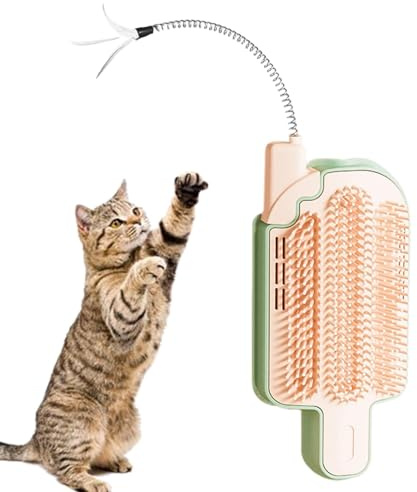 Katzenbürste mit Katze, Katzenhaarbürste mit Catnip, Massage-Kamm, Fellpflege mit Katzenspielzeug für die Massage von Katzen, für die Ecke