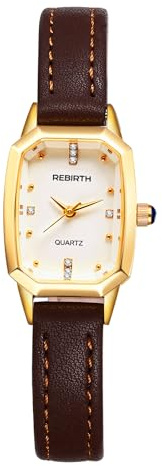 JewelryWe Damenuhr Echtleder Rechteckige Uhr 30m Wasserdicht Analog Quarz Armbanduhr Damen Echtes Lederarmband Ultradünne Uhr mit Kleinem Sekundenzifferblatt