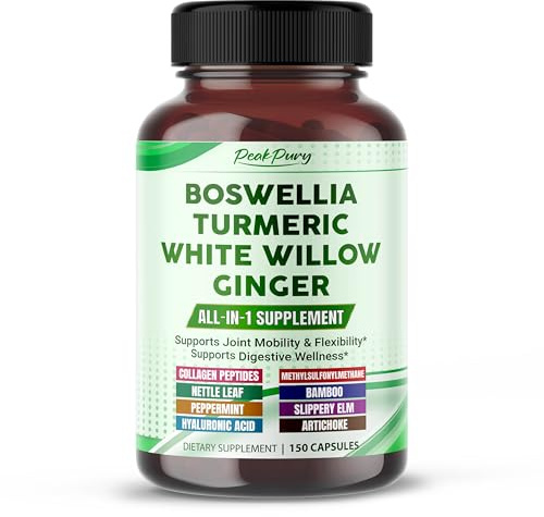 All-in-1 Boswellia, Turmeric, White Willow & Ginger Supplement – Supports Joint Comfort, Flexibility & Digestive Wellness – 150 Capsules