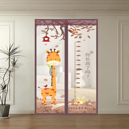 Magnetic Screen Door Mesh, Reversible Left Right Side Opening Wide Model Full Strip Magnets for Sliding & French Doors (Fawn,80x190 cm(Width*Height))