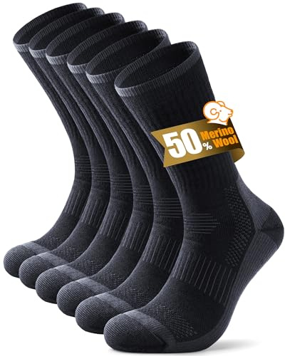 PULIOU Socks for Men Women, Merino Wool Hiking Socks, Moisture Wicking Thick Cushion Boot Socks for Walking, Running, Outdoor, Work and Skiing, Multipack,3 pairs
