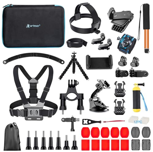 Artman Action Camera Accessories Kit 60-In-1 for Hero 13 12 11 10 9 Insta360 X5 X4 X3 X2 GO3S DJI OSMO Action 6 5pro 4 Osmo 360 SJCAM DBPOWER AKASO VicTsing APEMAN WiMiUS QUMOX Lightdow Sony Sports DV
