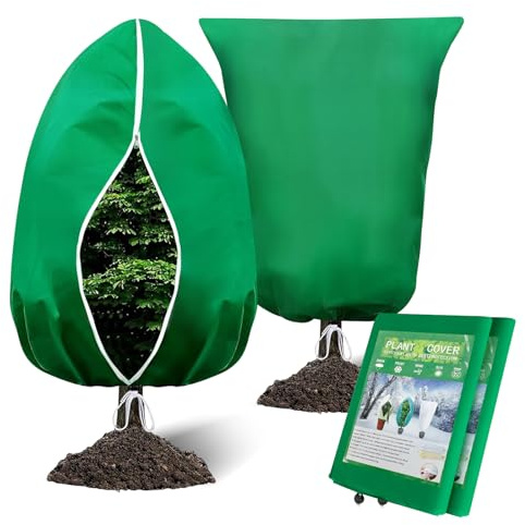 2 Pezzi Sacco Protezione Invernale Piante, Telo Antigelo 80x120 cm Tessuto Non Tessuto 70 g/m² con Coulisse e Cerniera per Installazione Facile, Protezione Antivento e dal Freddo per Arbusti e Alberi