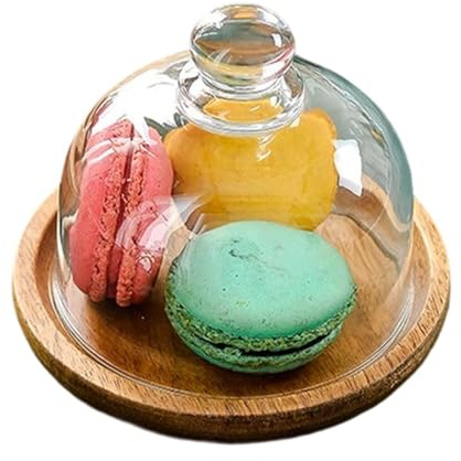 Assiette À Gâteau Rustique - Support De Présentation en Bois, Petit Plateau De Service avec Dôme en Verre pour Biscuits Cupcakes Snacks Fruit | Charmant Support Robuste avec Une Finition Lisse
