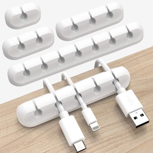 Teouuas 5 Piezas Administrador de Escritorio Soporte de Cable, Organizador Clip de Cable, Blanco Clips Autoadhesivos para Cables, para Carga Cables de Mouse, Oficina y Hogar