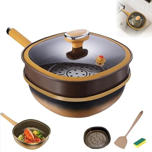 Poêle à frire en titane anti-adhésive de 30 cm avec couvercle, revêtement en alliage de titane, compatible avec induction, cuisson homogène à la chaleur, pour la maison, la cuisine, le camping