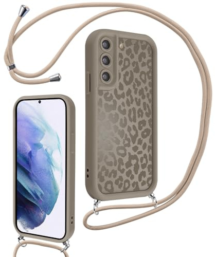 Xylota Handyband für Samsung Galaxy S21 5G Hülle mit Band, Silikon Aesthetic Leopard Muster Design Handyhülle mit Kette Kordel Schlüsselband, Schutzhülle für Samsung S21 5G 6,2'' zum Umhängen, Braun