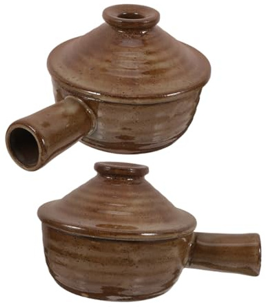 COLLBATH 2 Piezas Cazuela de Barro con Tapa Olla para Sopa Resistente Altas Temperaturas con Asa para Microondas Versátil para Guisos Ensaladas y Uso Doméstico o Hostelero