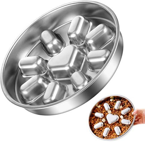 Slow Feeder – 304 rostfritt stål | anti-sling-skål | rostfritt stål hundskål mot öglor – för medelstora hundar förhindrar gasbildning diskmaskinssäker rostfri matskål metall silver robust 190 Chr