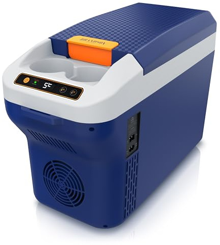 Brandson - Kühlbox elektrisch 10L – 230 V Netzspannung und 12 V KFZ Auto Bordspannung – kühlt und wärmt – Heizen max. 65°C – Herabkühlen ca 20°C unter der Umgebungstemperatur - für die Mittelkonsole