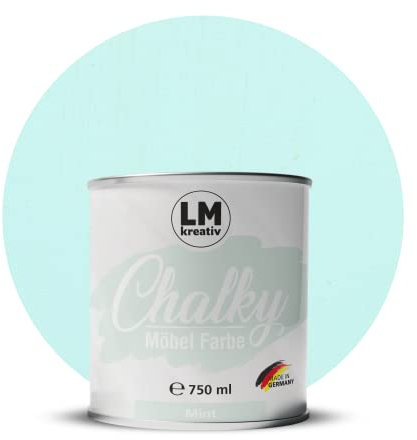 Chalky Möbelfarbe Kreidefarbe für Möbel 750 ml / 1,05 kg (Mint), matt finish In- & Outdoor Kreide-Farbe für Shabby-Chic, Vintage Look, Landhaus Stil Möbel streichen
