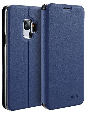 doupi Flip Case für Samsung Galaxy S9, Deluxe Schutz Hülle mit Magnetischem Verschluss Cover Klappbar Book Style Handyhülle Aufstellbar Ständer, dunkel blau