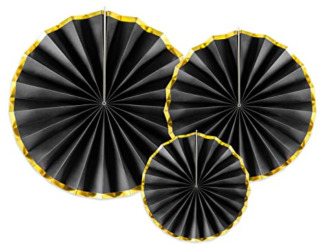 PartyDeco Dekofächer 40/32/23cm/3St. schwarz mit Goldrand