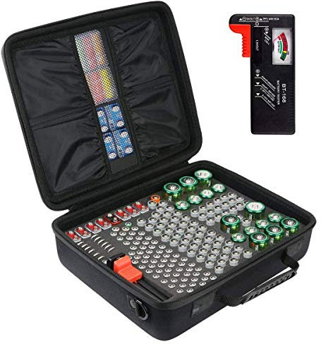 Khanka Batterie Aufbewahrungsbox mit Batterietester (BT168).Hart Tasche Hält 178 Batterien AAA AA Linthum 9V C D mit Handschlaufe.(Kommt mit Batterietester)