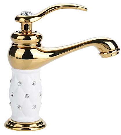 Raguso Wasserhahn aus Massivem Messing Mischbatterie Kalt /Warmwasserhahn für Waschbecken Toilette Schlafzimmer Moderner Einzelgriff mit Diamant(Gold)
