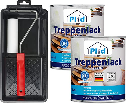 Plid® Treppen - Klarlack - satin - zum Versiegeln von Kork- Parkett & Holzfußböden, Holztreppen sowie Möbeln im Innenbereich stoß - schlagfest strapazierfähig - Made in Germany 1,5l Set