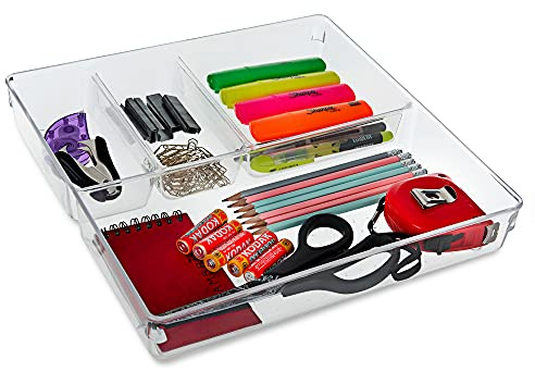 LIVIVO 4 Compartment Drawer Desk Organiser - Made From Clear Plastic, Storage Box Divider For Makeup, Stationary, Utensils, Tools, in the Office, Home, Kitchen, Garage, Bedroom
