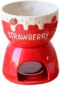 Chocolate Fondue Mug Set Strawberry Pattern Separable Mini Candle Fondue Pot Chocolate Cheese Ice Cream Fondue Melter Cup
