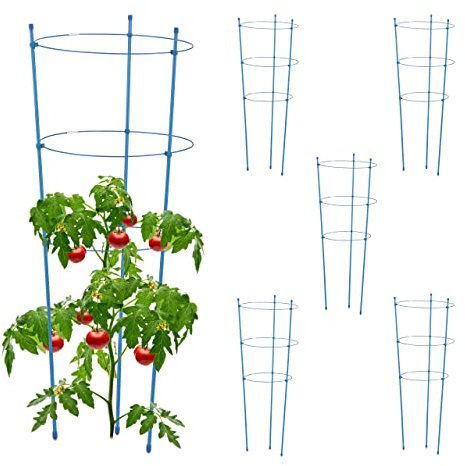 Relaxdays Rankhilfe 6er Set, Metall & Kunststoff, 3 verstellbare Ringe, Rankstütze für Kletterpflanzen, blau, 76 x 28 x 28 cm