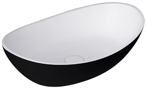 StoneArt Waschbecken Mineralguss Aufsatzwaschbecken Waschtisch Handwaschbecken Waschschale für Bad und GÄSTE WC LC149 56x35cm schwarz-weiß matt