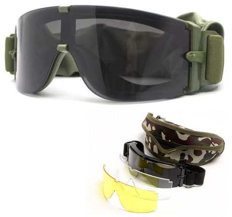 Lunettes Tactiques Airsoft Militaire Protection des Yeux pour Chasse Tir Paintball X800 UV400 Lunettes de Sécurité (Vert), L