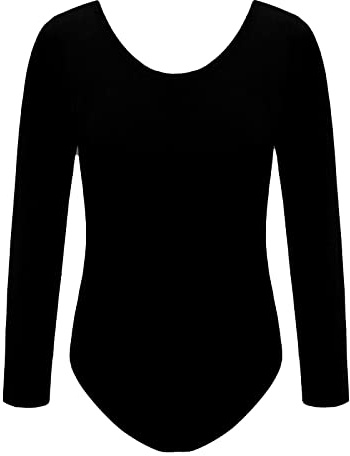 Shaposh Fashion® Girls Nylon Stretch Leotards Kids School PE Ballet Dance Gymnastics Long Sleeves Bodysuit Top (Black, 13 Years)