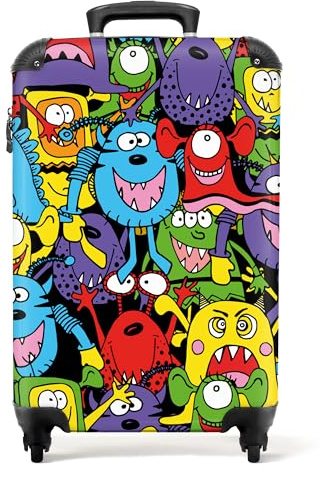 NoBoringSuitcases.com® Kinderkoffer Jungen Koffer handgepäck Trolley Koffer Kinder Jungen - Muster - Monster - Lustig - Suitcase Koffer klein, Trolley Koffer 55x40x20