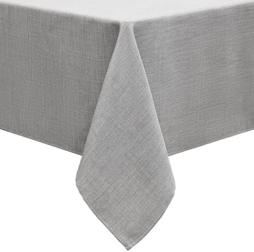 smiry Leinenoptik Tischdecke Abwaschbar Lotuseffekt Eckig 100 x 140 cm Tischtuch Leinendecke Wasserabweisend Tafeldecke Tischwäsche Fleckschutz, Hellgrau