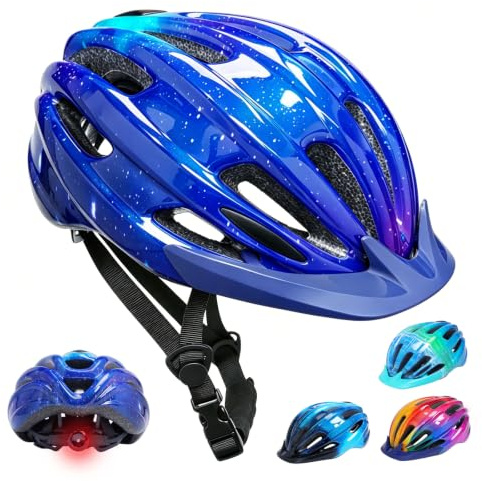 Kids Bike Helmet with LED Light, Boys Girls Bike Helmet Child Cycle Helmet Ages 5-13, Adjustable Childrens Bicycle Helmet Bicycle Scooter Skating Cycle Helmet 50-57cm