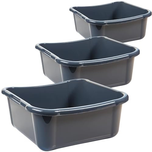 Waschschüssel Wanne 3er Set - Spülschüssel 12 Liter eckig Spülwanne, Anthrazit Spülschüsseln aus Stabilem Kunststoff, Made in EU