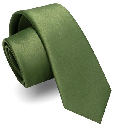 JEMYGINS Herren-Krawatte, matt, 6 cm, schmal, mehrere Farben erhältlich, aus Seide, inklusive Box, Olivgrün, M