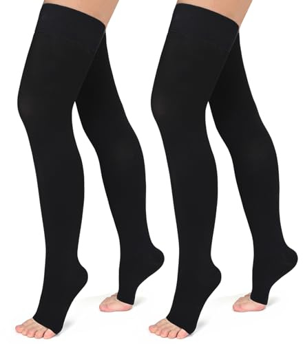 Evolyline 2 Paar Medizinische Kompressionsstrümpfe Damen & Herren 20-30 mmHg, Klasse II Oberschenkel Lang Stützstrümpfe Kompressionssocken für Flugreisen Abgestufte Unterstützung bei Krampfadern