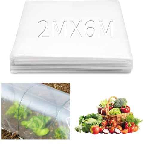 Ziamzra Gewächshausfolie Polyethylenfolie 2 x 6m Transparent Gewächshaus Folie Extra Dick Folie für Gewächshaus Polyethylen Reißfest für Folientunnel Abdeckfolie Tomatenhaus Gemüse Pflanzen