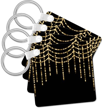 3dRose, Faux Gold Sparkle Bunting Fairy Lights On Black, set of 2 Key Chains