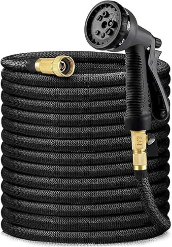 30 m – 60 m & 75 m erweiterbarer Wasserschlauch + Multi-Spritzpistole, 3-fach erweiterbarer Schlauch, langlebiges und flexibles magisches Rohr + hochwertige Messingbeschläge, ideal für Garten, Auto