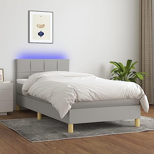 Gecheer Boxspringbett mit Matratze & LED Hellgrau 100x200 cm Stoff