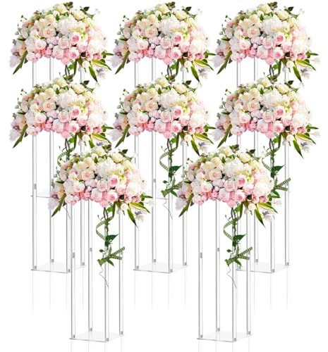 Geetery 8 Pieces Tall Acrylic Vase Wedding Centerpieces Clear Flower Stand Column Geometric Floral Vase Elegant Display Holder for Birthday Party Wedding Table Decorations (20 Inch)