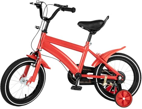 MINUS ONE Children's Bicycle 14 Inch Kids Bike Beginner Bike with Training Wheel Scarbon Steel Kids Bike Height Adjustable Kids Bike with Fenders for Kids 3-6 Years Old Red