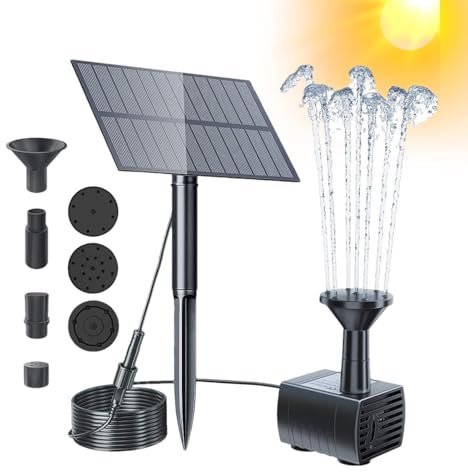 Solarpumpe für Springbrunnen | Solar-Vogeltränke Wasserpumpe, Solar-Vogeltränke, Springbrunnenpumpe, Outdoor-Wasserbrunnenpumpe mit 4 Düsen für Garten, Pool