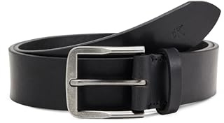Calvin Klein Herren Gürtel Classic Flat 3,5 cm Ledergürtel, Schwarz (Black/Antique Silver), 95 cm