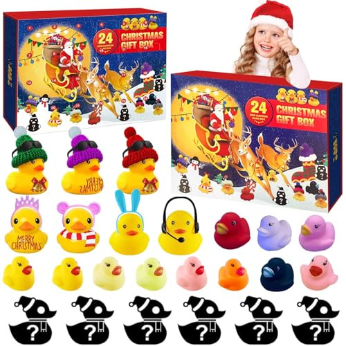 Adventskalender 2025 Kinder Kleine Gelbe Ente,Weihnachtskalender Enten,24 Gitter für Jungen Mädchen 1 2 3 4 5 6 7 8 10 12 Jahre,Quietscheenten Adventskalender Weihnachtsgeschenke für Kinder