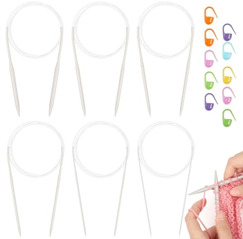 Aeelike Aluminium Rundstricknadel Set, Rundstricknadeln 80cm Größe 2,5mm 3,5mm 4,5mm 5,5mm 6,5mm 7,5mm, Rundstricknadeln Set, lange Rund Stricknadeln für Socken Hut Decken