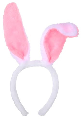 Abeillo Serre-tête avec oreilles de lapin en peluche - Pour Pâques, fête, anniversaire, cosplay, carnaval, enfants et adultes - Blanc et rose