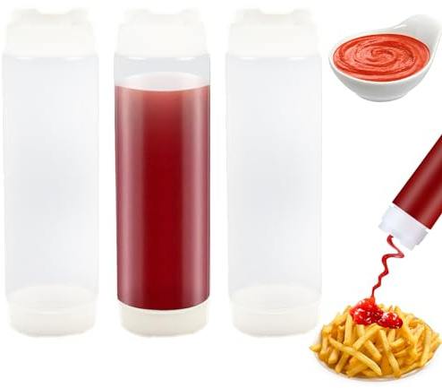 Crema agria spree 3pcs condimento de plástico invertido botellas de compresión de 16 oz bottores recargables para salsas dispensador de jarabe de ketchup para cocina de restaurantes..