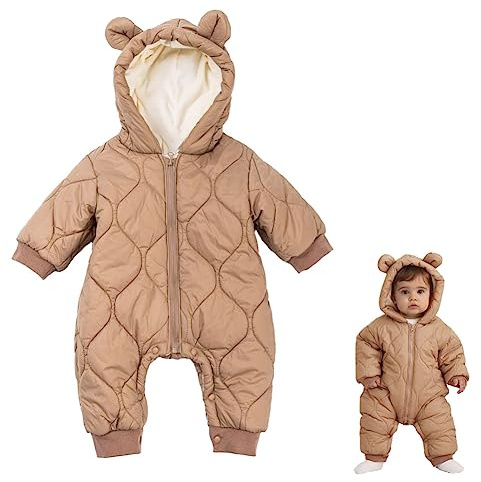 Baby Girls Boys Snowsuit Newborn Winter Hooded Romper Jumpsuit Coat Clothes Outwear Onepiece Hoodies Toddler Brown 24-36 Months