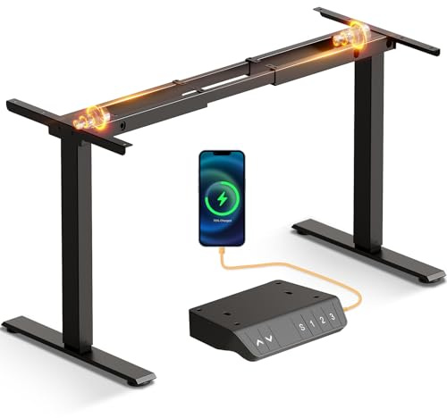 OffiGo Höhenverstellbarer Schreibtisch Gestell mit 2 Motoren, Tischbeine Höhenverstellbar mit USB-C&A, Elektrischer Tischgestell mit 3 Memory-Handsteuerung, Stehpult für 100cm-200cm Tisch, Schwarz